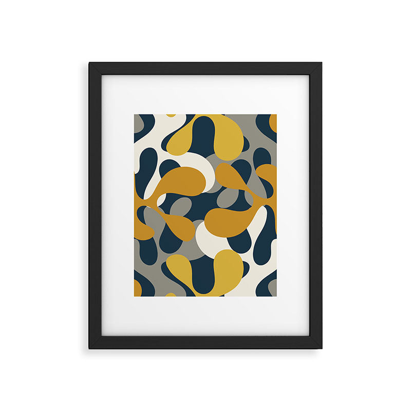 Modern Abstract Codium Pattern Mustard Navy Blue Gray Framed Art Print Gallery Image 5