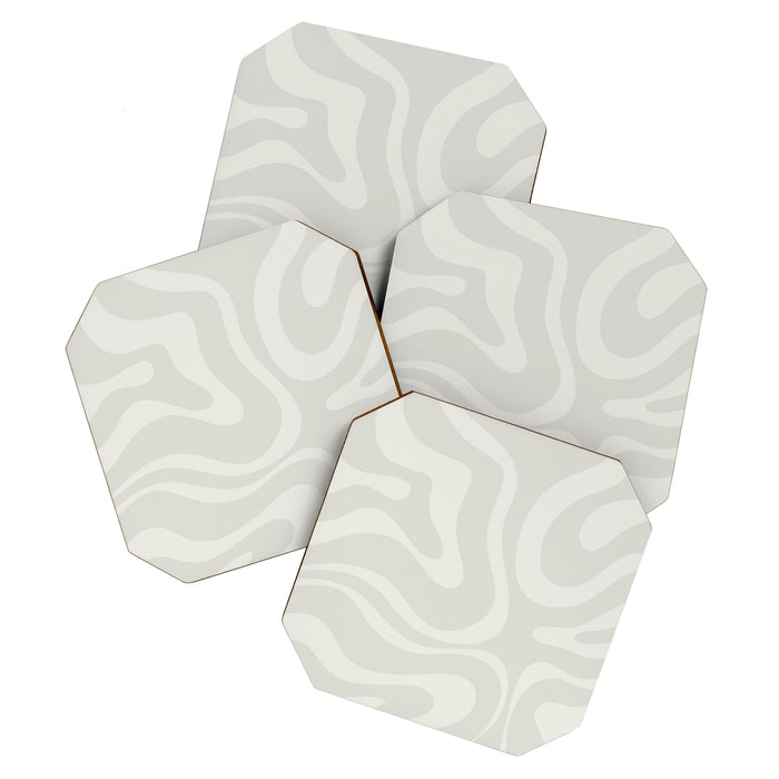 Modern Liquid Swirl Abstract in Bone Coaster Gallery Image 1