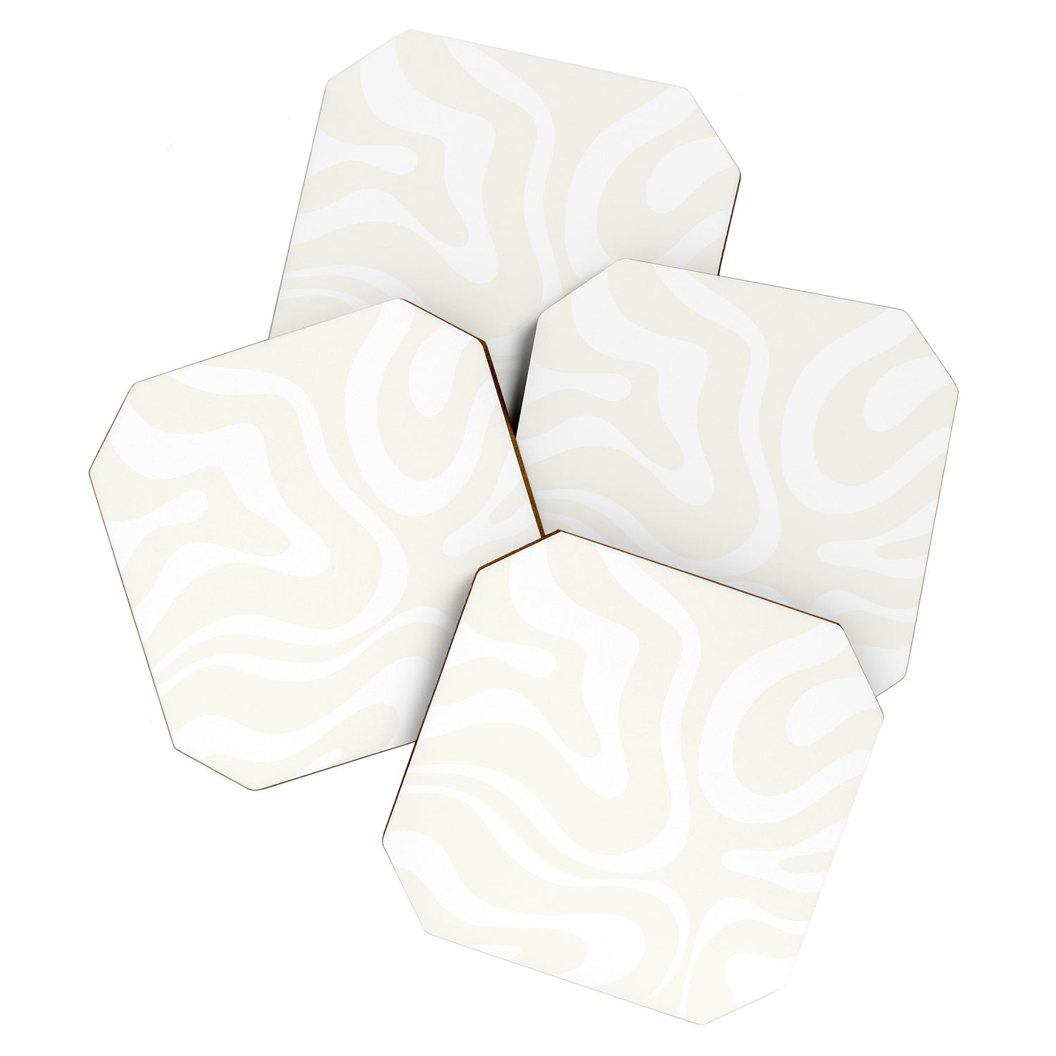 Modern Liquid Swirl Abstract Pattern in Barely There Eggshell on White Coaster Gallery Image 1