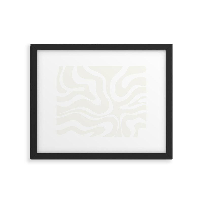 Modern Liquid Swirl Abstract Pattern in Barely There Eggshell on White Framed Art Print Gallery Image 5