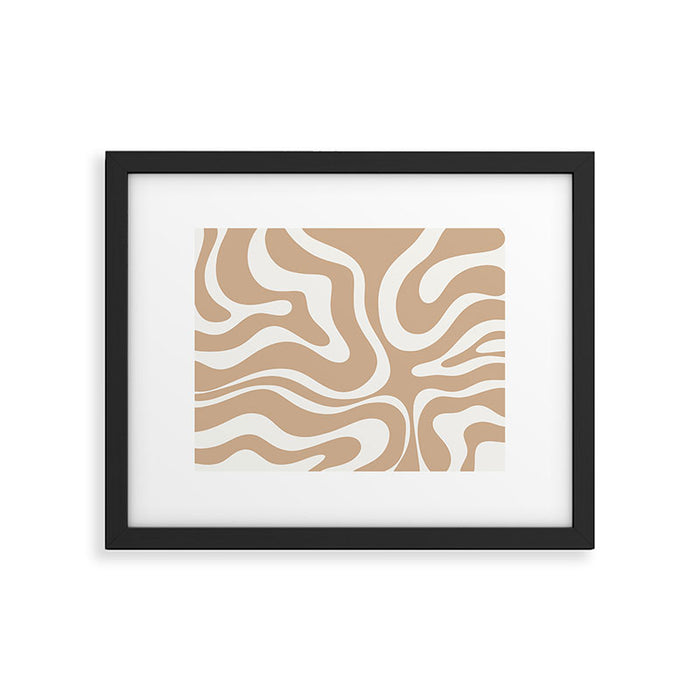 Modern Liquid Swirl Abstract Pattern in Coffee Creme Framed Art Print Gallery Image 1