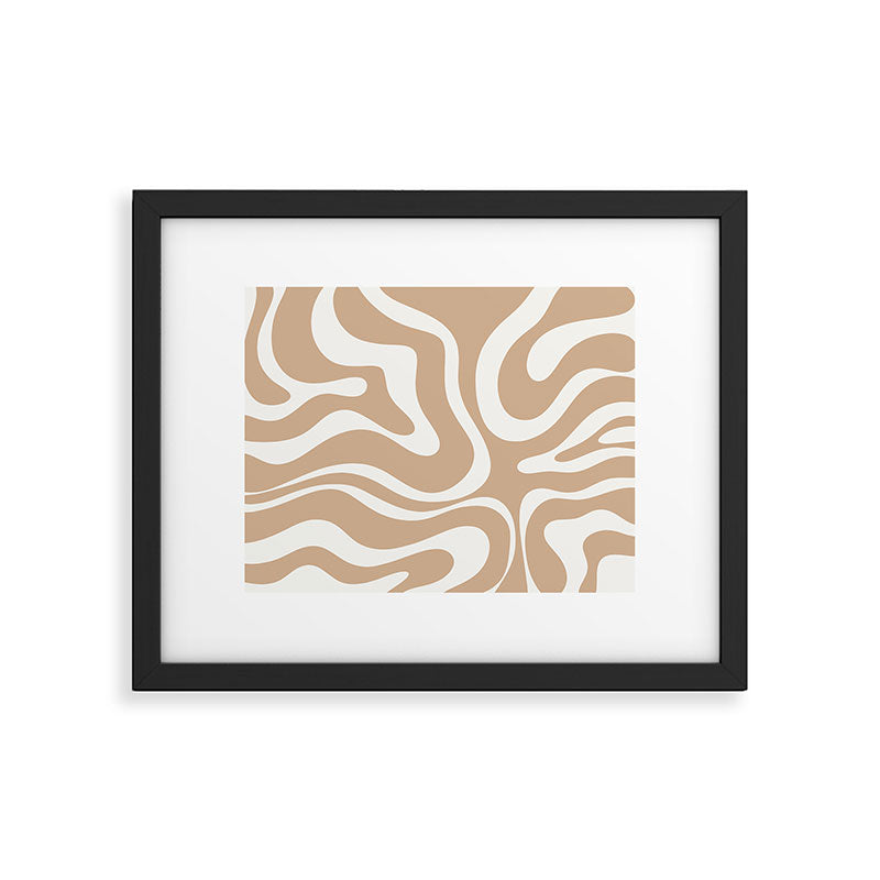 Modern Liquid Swirl Abstract Pattern in Coffee Creme Framed Art Print Gallery Image 6