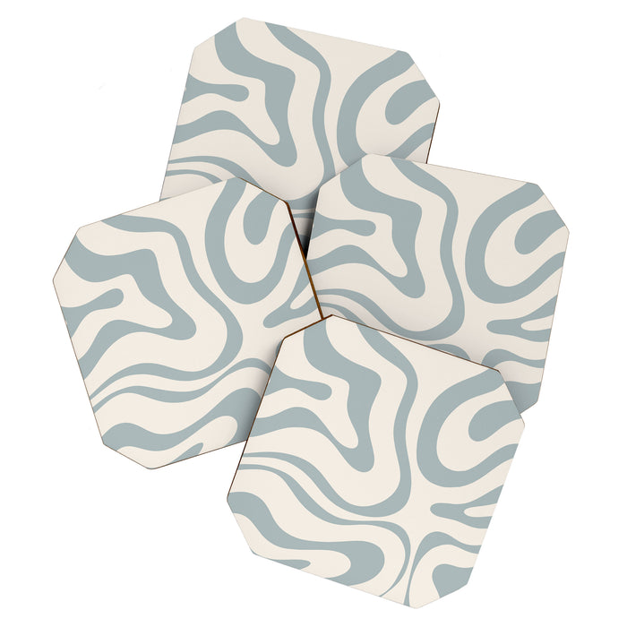 Modern Liquid Swirl Abstract Pattern in Light Blue-Gray and Cream Coaster Gallery Image 1