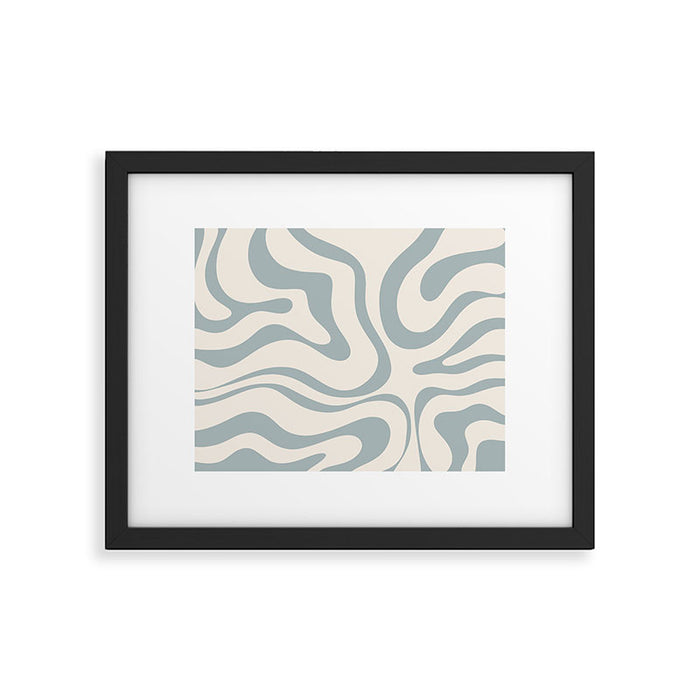 Modern Liquid Swirl Abstract Pattern in Light Blue-Gray and Cream Framed Art Print Gallery Image 1