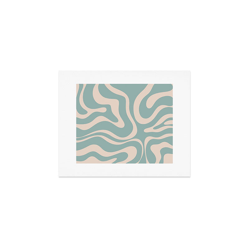 Modern Liquid Swirl Abstract Pattern in Light Celadon Blue and Buff Art Print Gallery Image 1