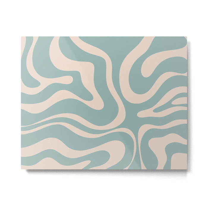 Modern Liquid Swirl Abstract Pattern in Light Celadon Blue and Buff Metal Print Gallery Image 1