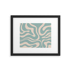 Modern Liquid Swirl Abstract Pattern in Light Celadon Blue and Buff Framed Art Print Gallery Image 6