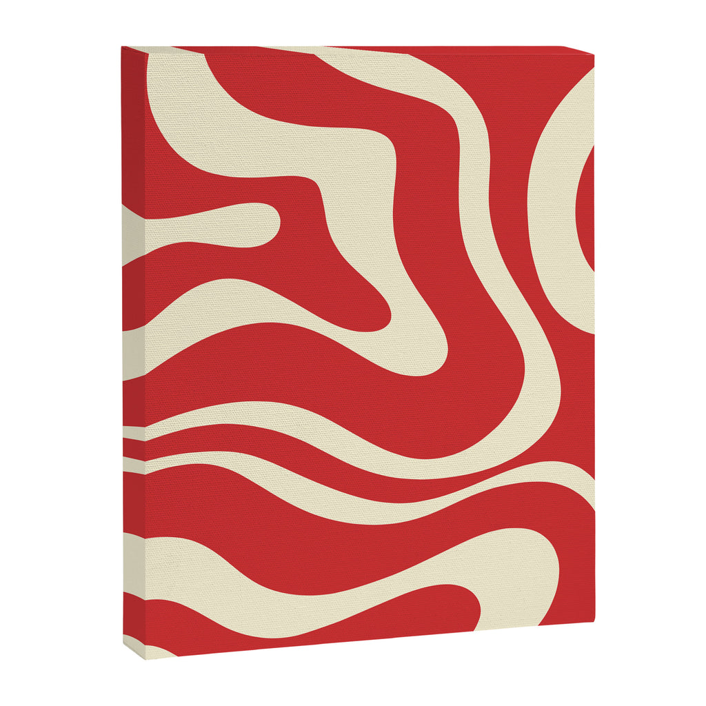 Modern Liquid Swirl Abstract Pattern in Retro Christmas Red and Cream Canvas Print Gallery Image 8