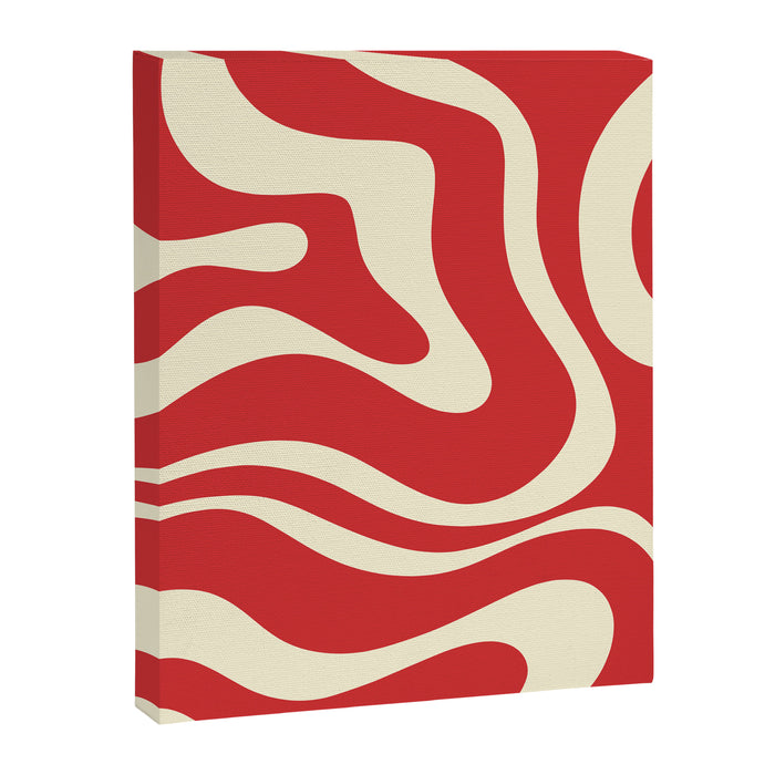 Modern Liquid Swirl Abstract Pattern in Retro Christmas Red and Cream Canvas Print Gallery Image 1