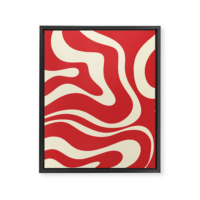 Modern Liquid Swirl Abstract Pattern in Retro Christmas Red and Cream Framed Canvas Print Gallery Image 8