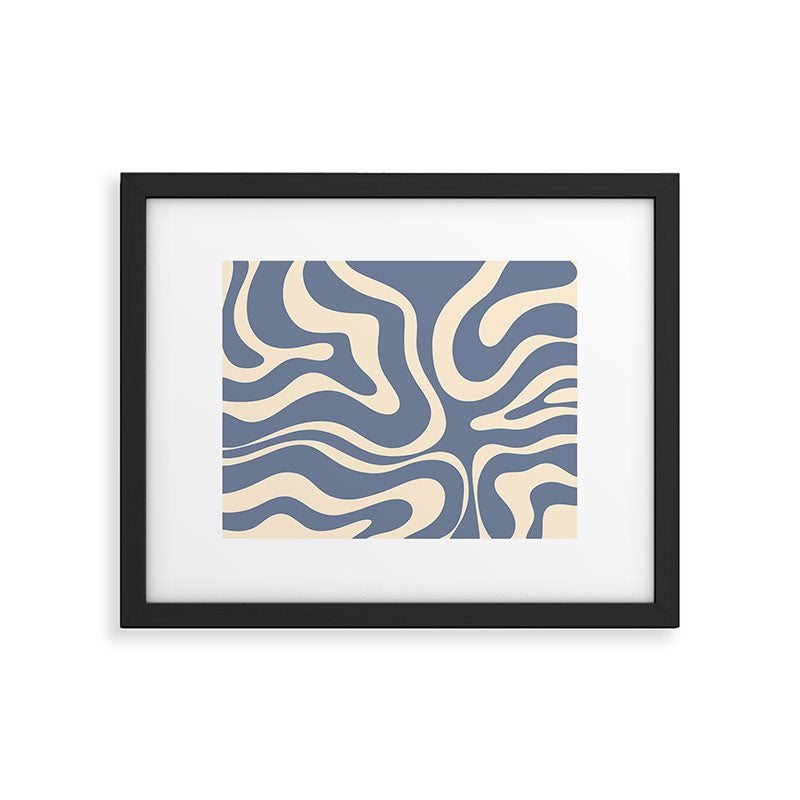 Modern Liquid Swirl Abstract Pattern in Stone Blue and Cream Framed Art Print Gallery Image 5