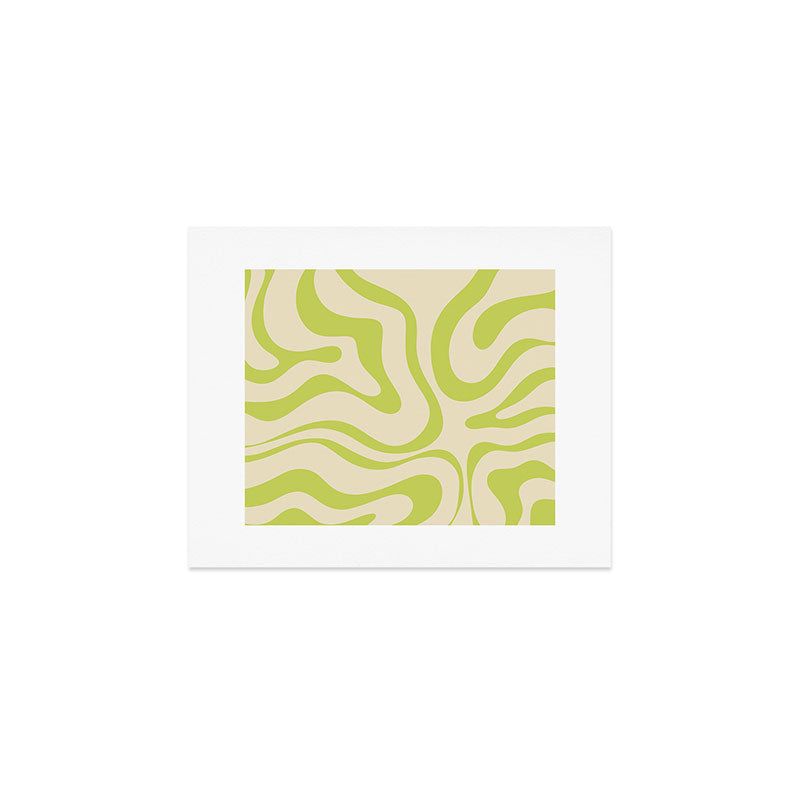 Modern Liquid Swirl Abstract Pattern Light Lime Linden and Beige Art Print Gallery Image 1