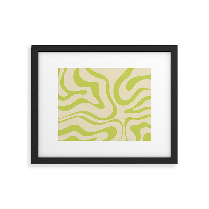 Modern Liquid Swirl Abstract Pattern Light Lime Linden and Beige Framed Art Print Gallery Image 1