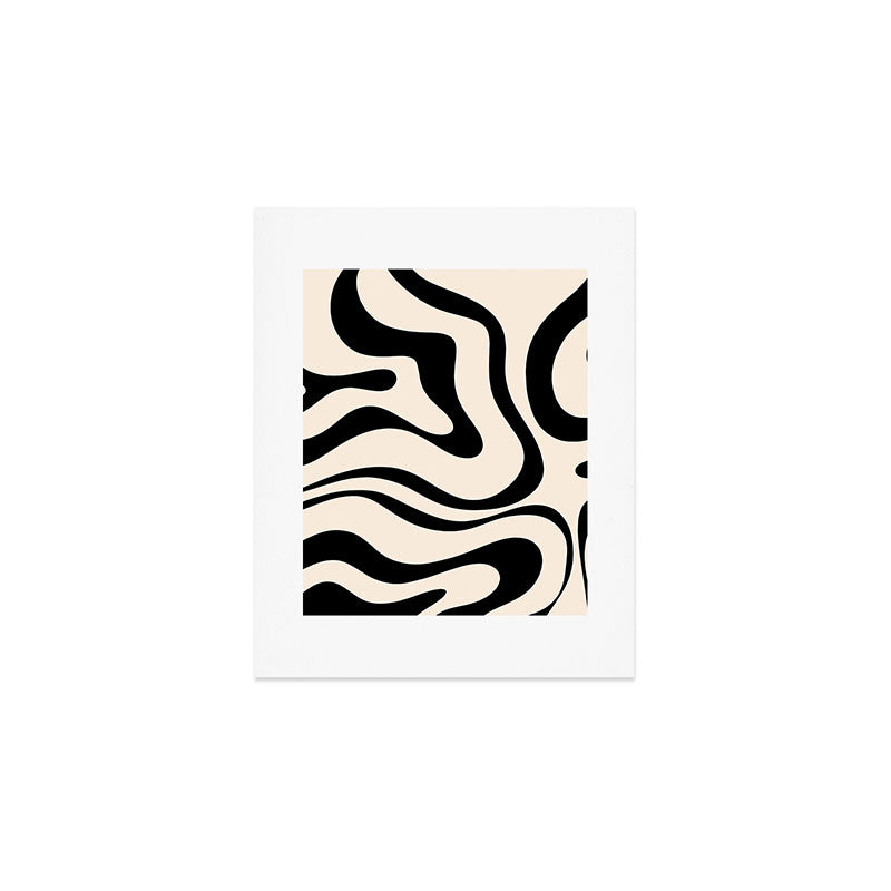 Modern Liquid Swirl Abstract Pattern Square in Almond Cream and Black Art Print Gallery Image 1