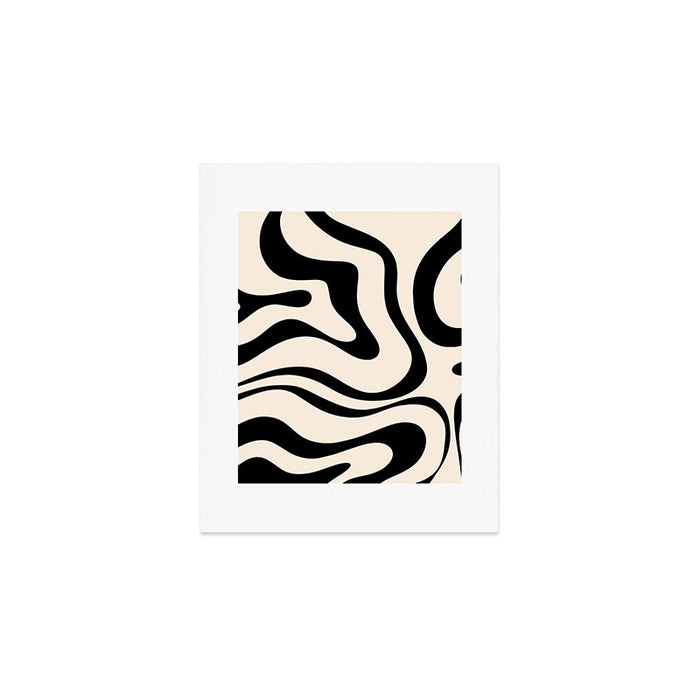 Modern Liquid Swirl Abstract Pattern Square in Almond Cream and Black Art Print Gallery Image 1