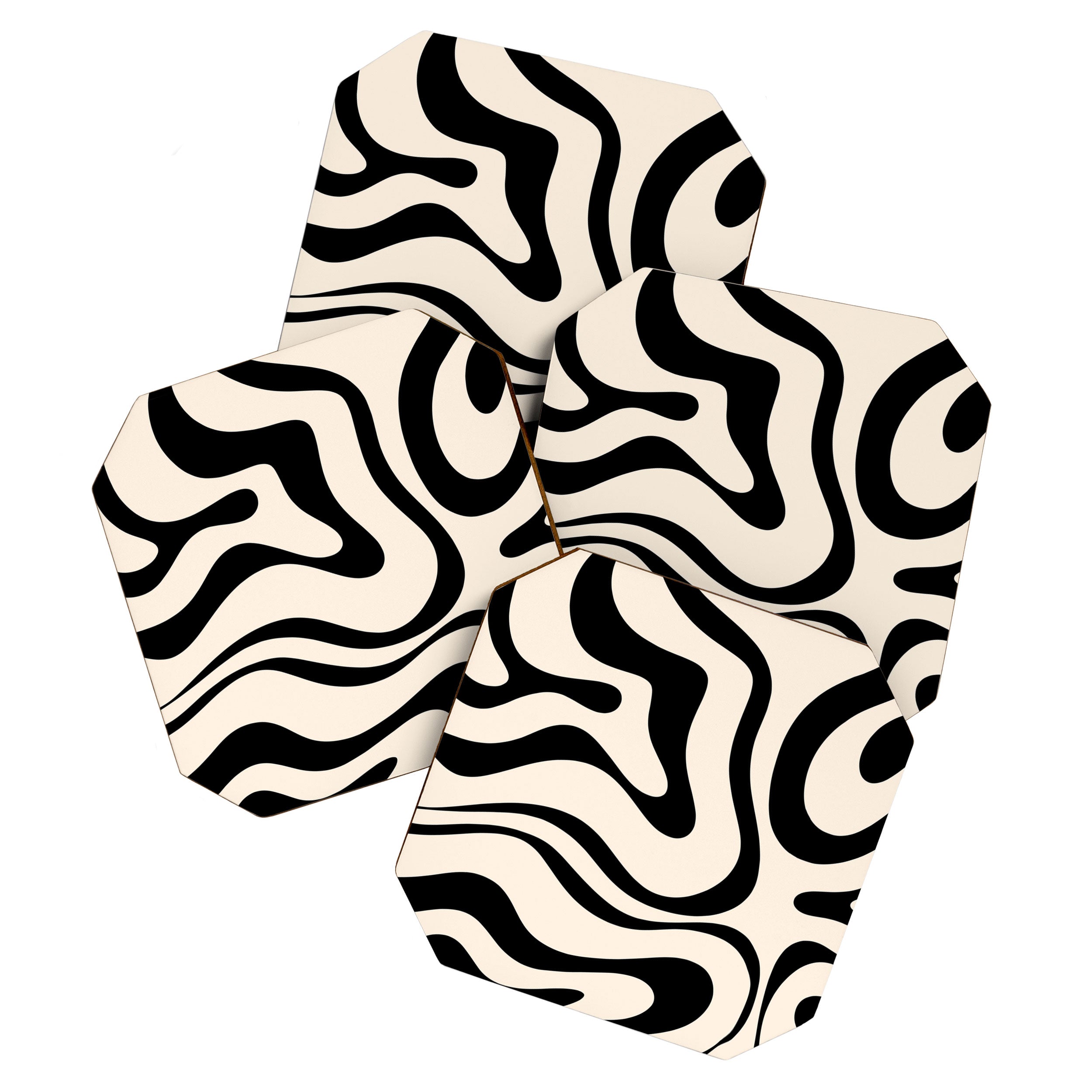 Modern Liquid Swirl Abstract Pattern Square in Almond Cream and Black Coaster Gallery Image 1