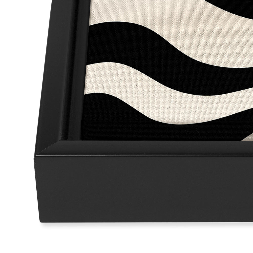 Modern Liquid Swirl Abstract Pattern Square in Almond Cream and Black Framed Canvas Print Gallery Image 3