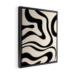 Modern Liquid Swirl Abstract Pattern Square in Almond Cream and Black Framed Canvas Print Gallery Image 2