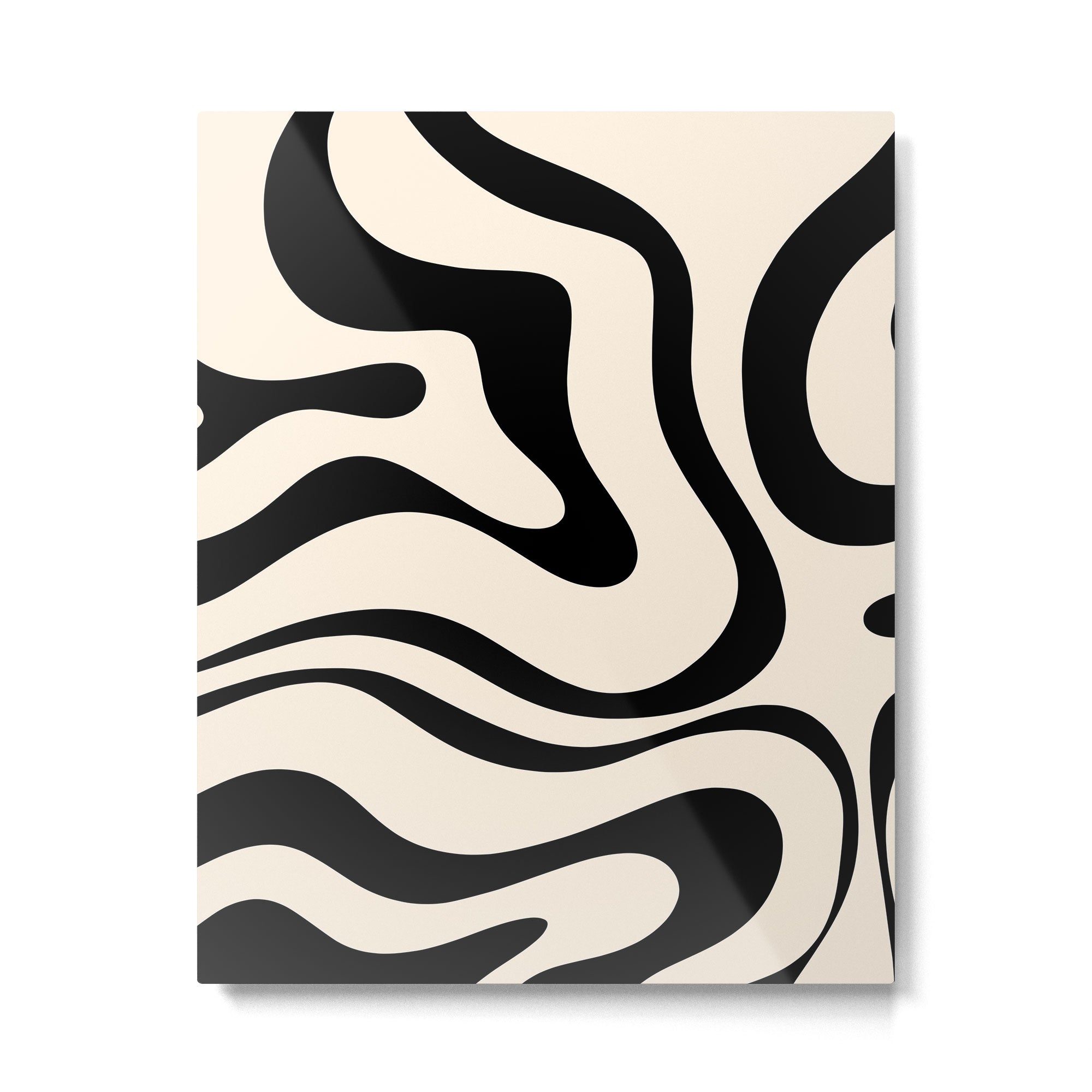 Modern Liquid Swirl Abstract Pattern Square in Almond Cream and Black Metal Print Gallery Image 6
