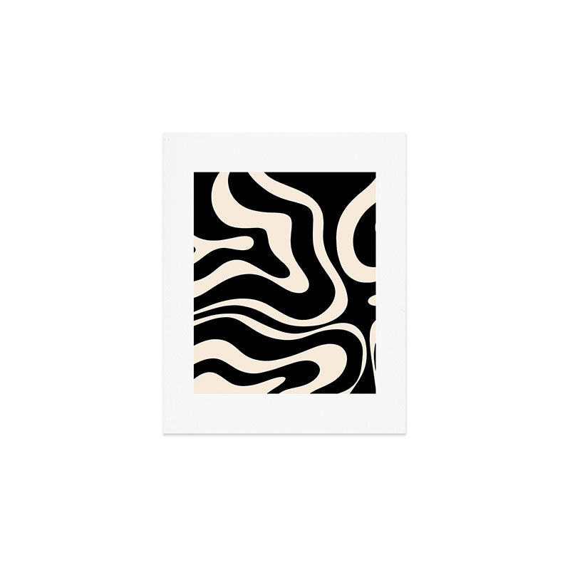 Modern Liquid Swirl Abstract Pattern Square in Black and Almond Cream  Art Print Gallery Image 1