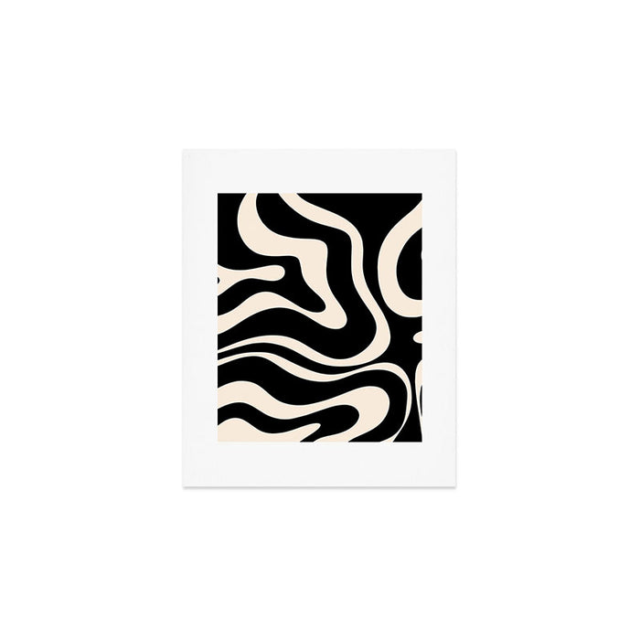 Modern Liquid Swirl Abstract Pattern Square in Black and Almond Cream  Art Print Gallery Image 1