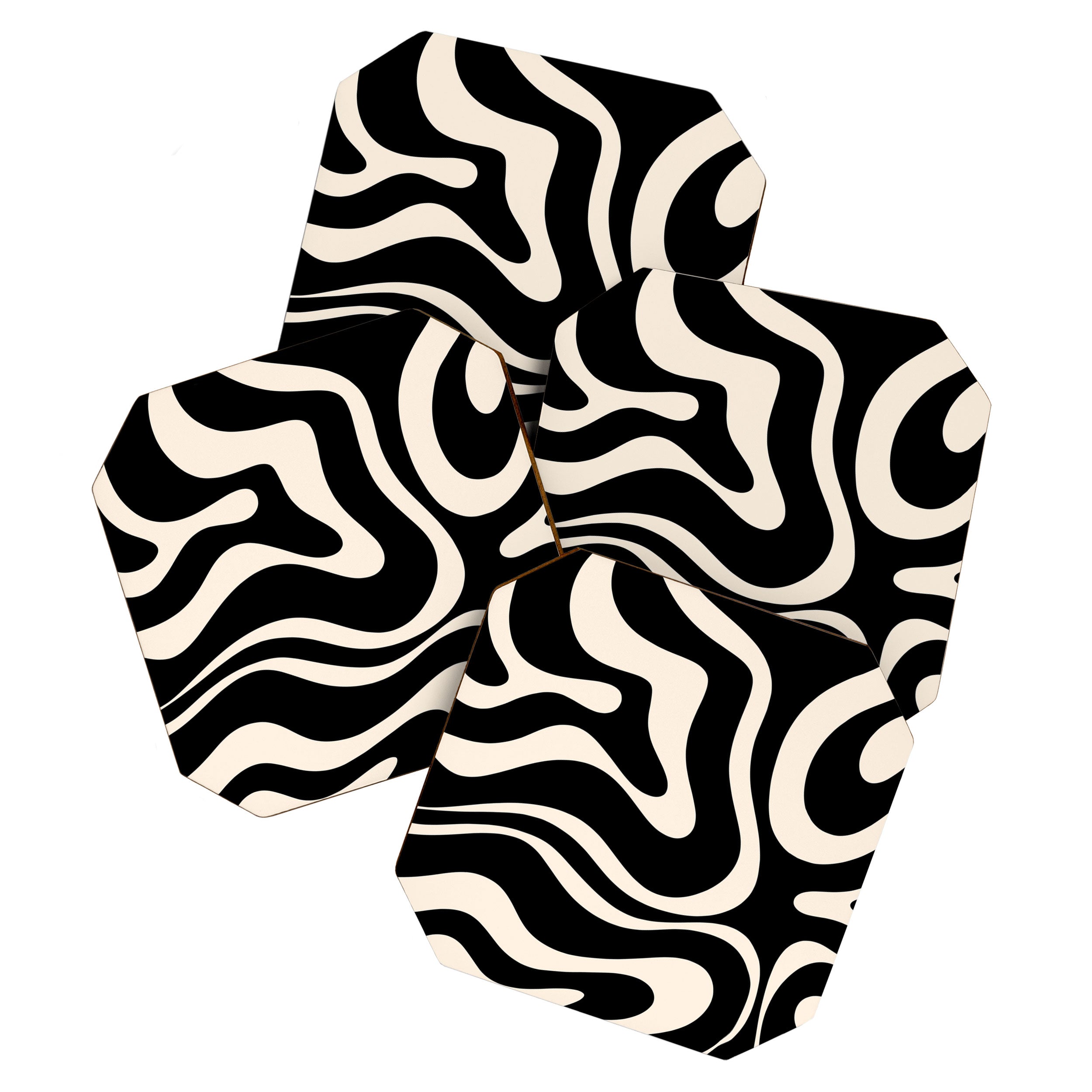 Modern Liquid Swirl Abstract Pattern Square in Black and Almond Cream  Coaster Gallery Image 1