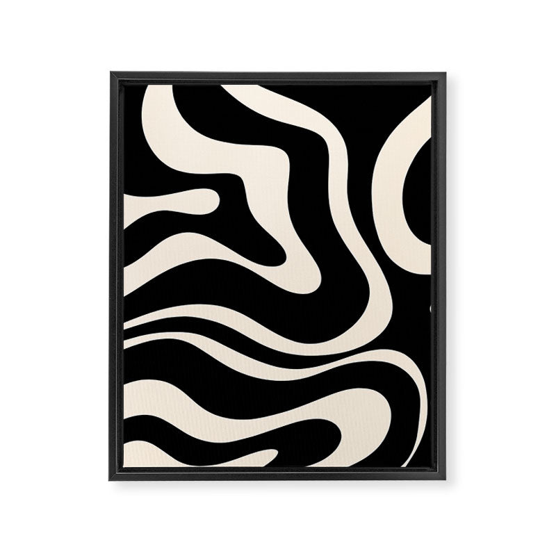 Modern Liquid Swirl Abstract Pattern Square in Black and Almond Cream  Framed Canvas Print Gallery Image 8