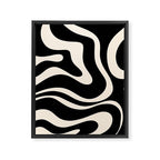 Modern Liquid Swirl Abstract Pattern Square in Black and Almond Cream  Framed Canvas Print Gallery Image 8