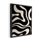 Modern Liquid Swirl Abstract Pattern Square in Black and Almond Cream  Framed Canvas Print Gallery Image 2
