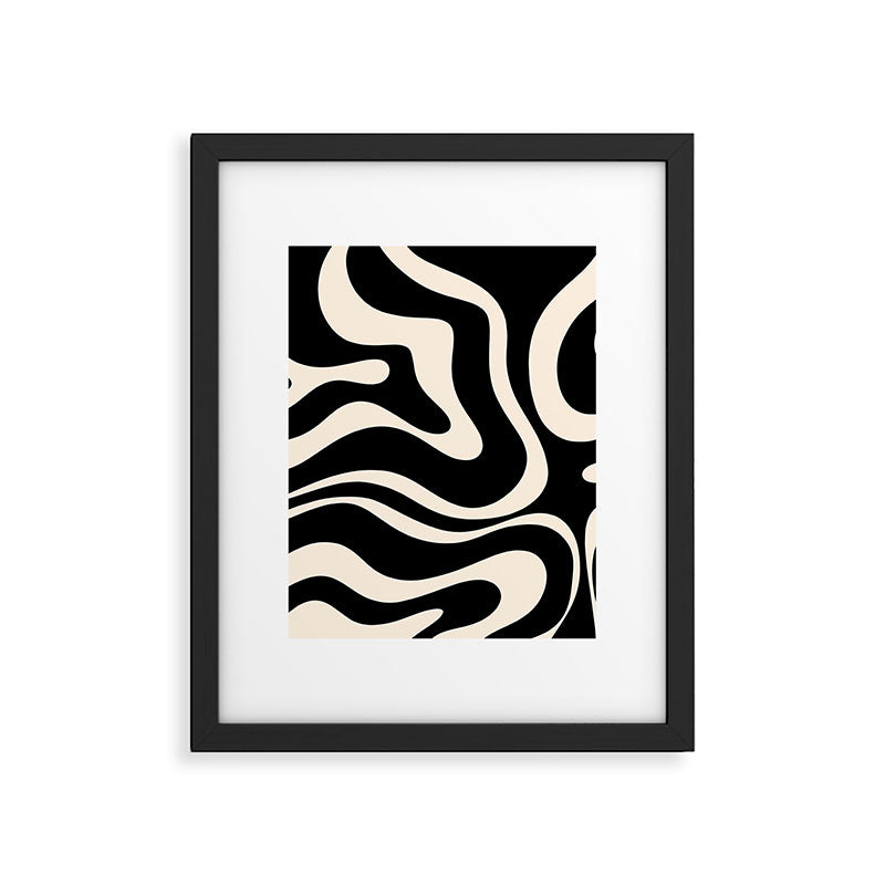 Modern Liquid Swirl Abstract Pattern Square in Black and Almond Cream  Framed Art Print Gallery Image 6