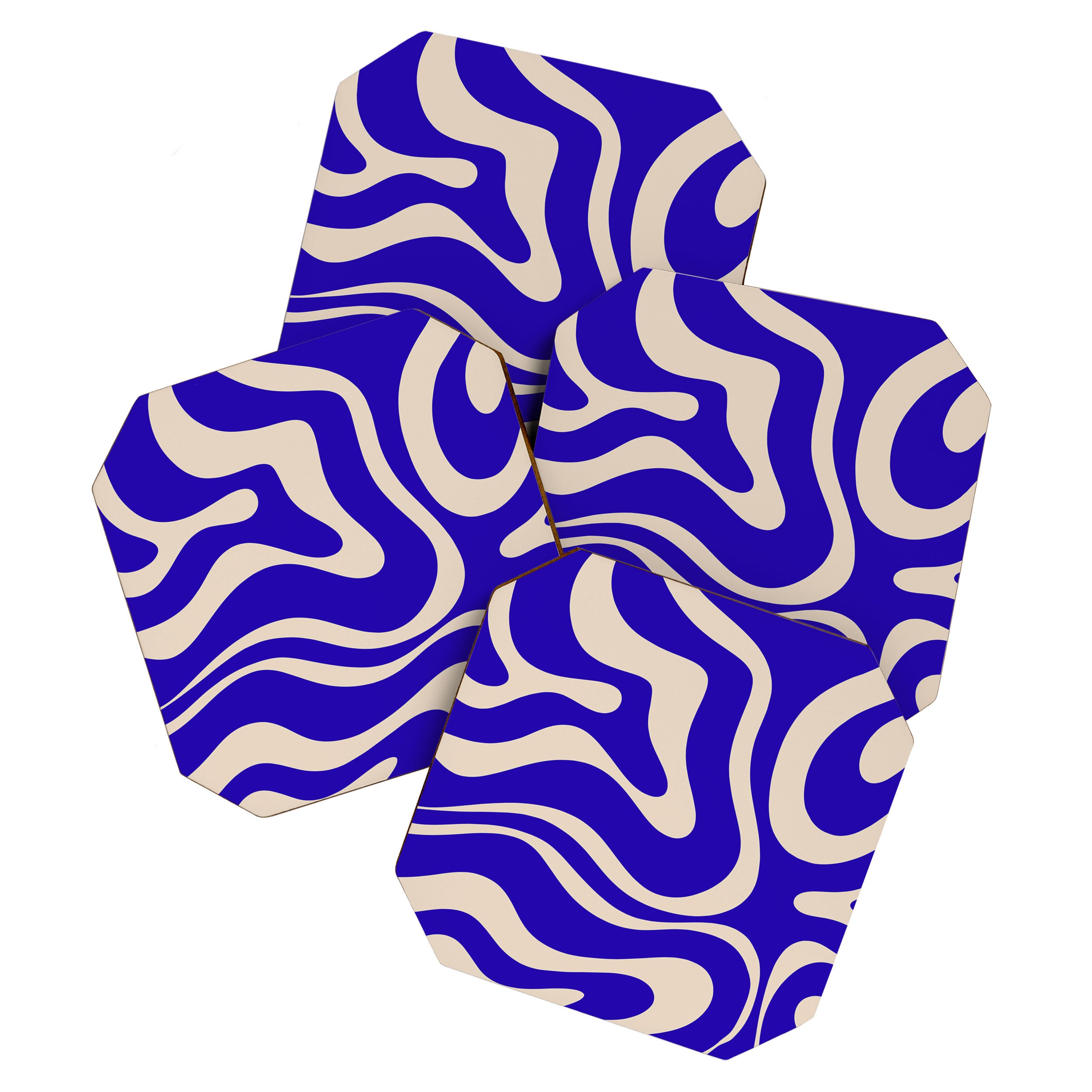 Modern Liquid Swirl Abstract Pattern Square in Cobalt Blue  Coaster Gallery Image 1