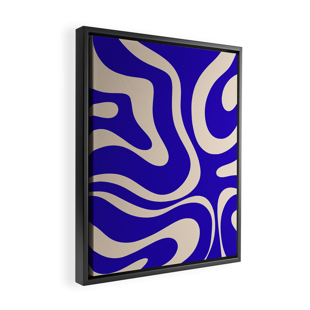 Modern Liquid Swirl Abstract Pattern Square in Cobalt Blue  Framed Canvas Print Gallery Image 2