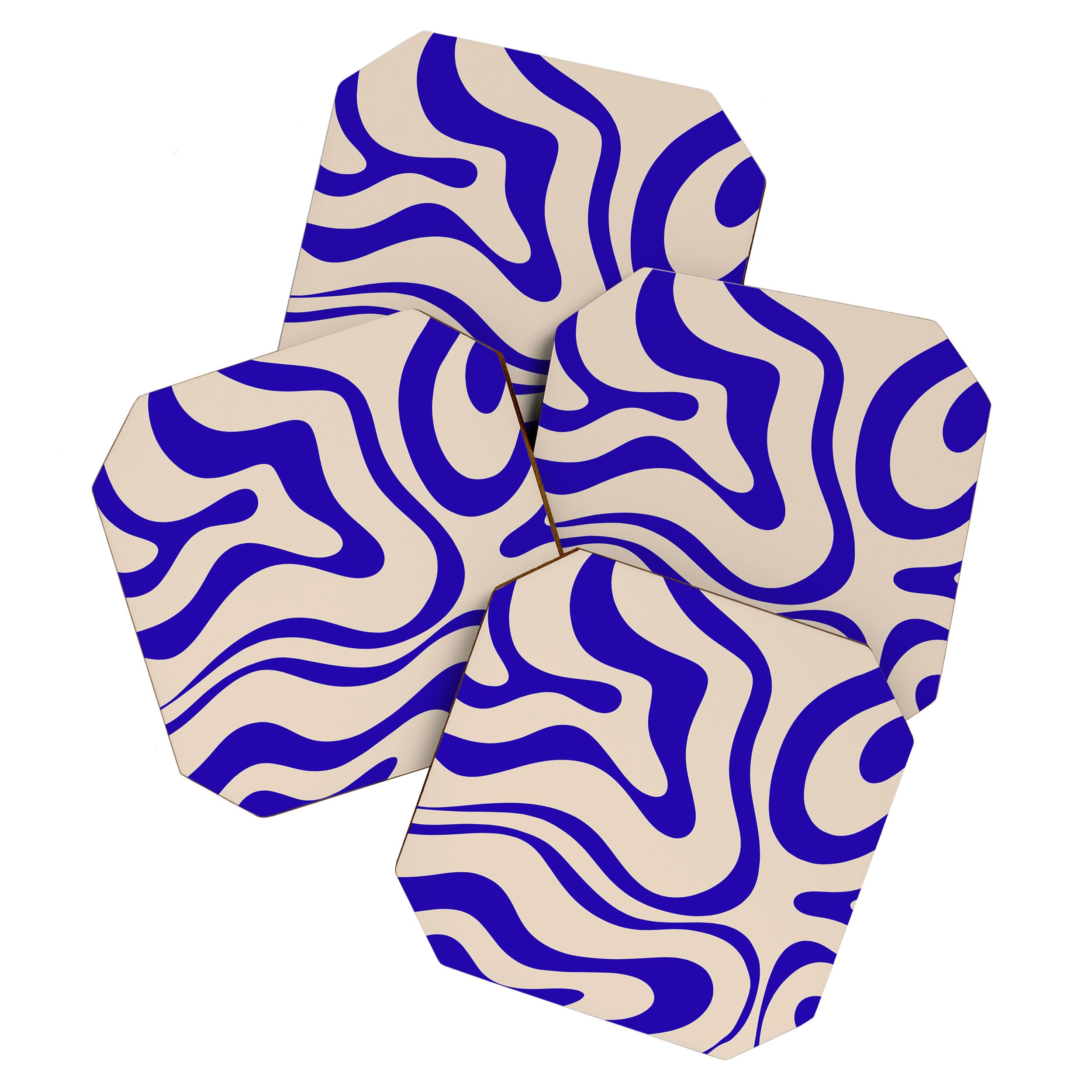 Modern Liquid Swirl Abstract Pattern Square in Cobalt Blue Coaster Gallery Image 1
