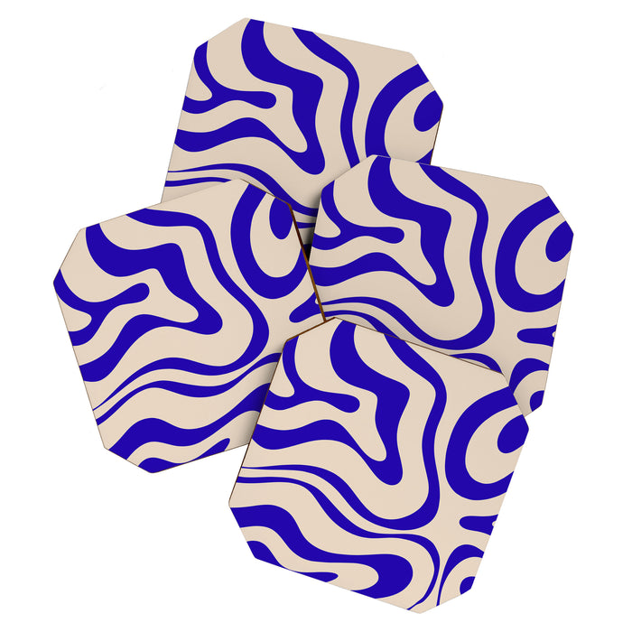 Modern Liquid Swirl Abstract Pattern Square in Cobalt Blue Coaster Gallery Image 1