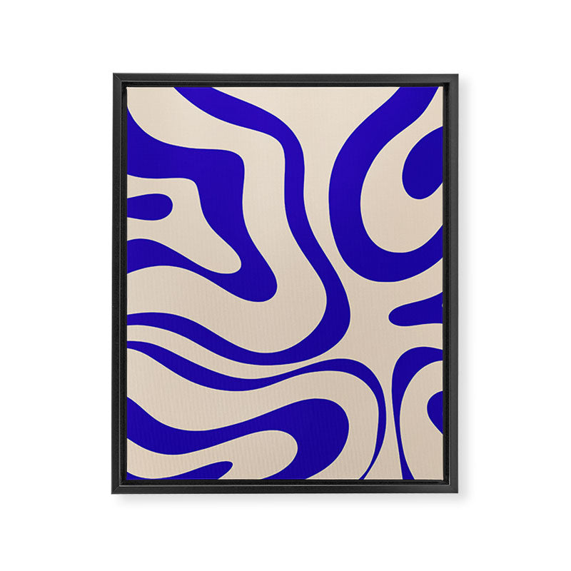 Modern Liquid Swirl Abstract Pattern Square in Cobalt Blue Framed Canvas Print Gallery Image 8