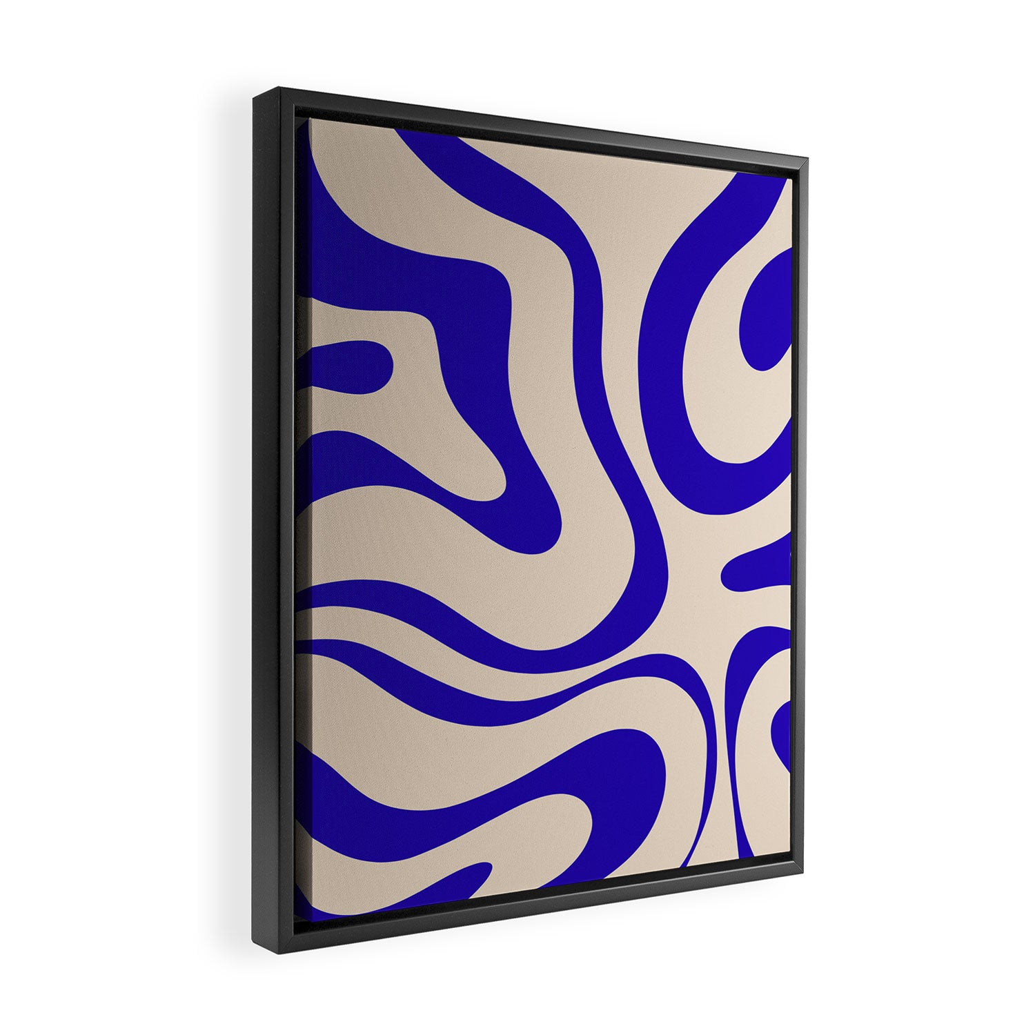 Modern Liquid Swirl Abstract Pattern Square in Cobalt Blue Framed Canvas Print Gallery Image 2