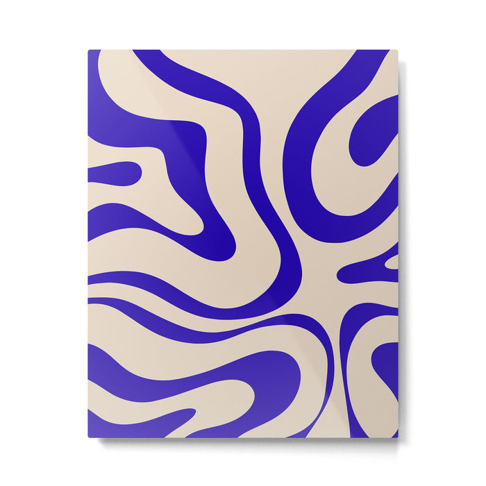 Modern Liquid Swirl Abstract Pattern Square in Cobalt Blue Metal Print Gallery Image 1