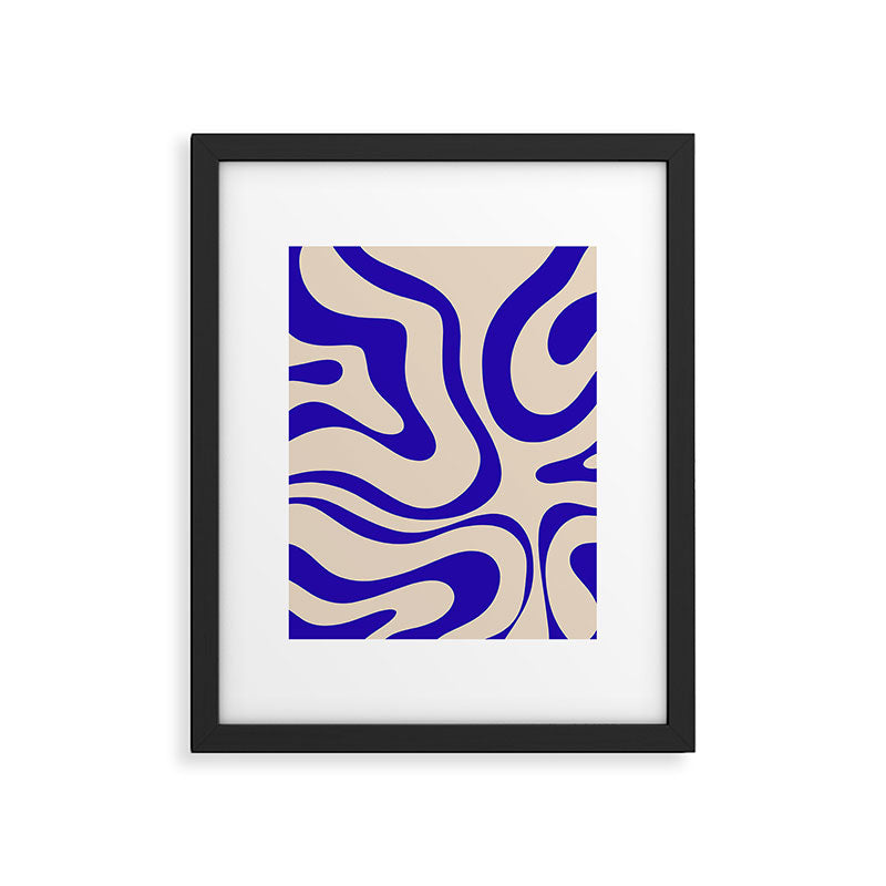 Modern Liquid Swirl Abstract Pattern Square in Cobalt Blue Framed Art Print Gallery Image 6