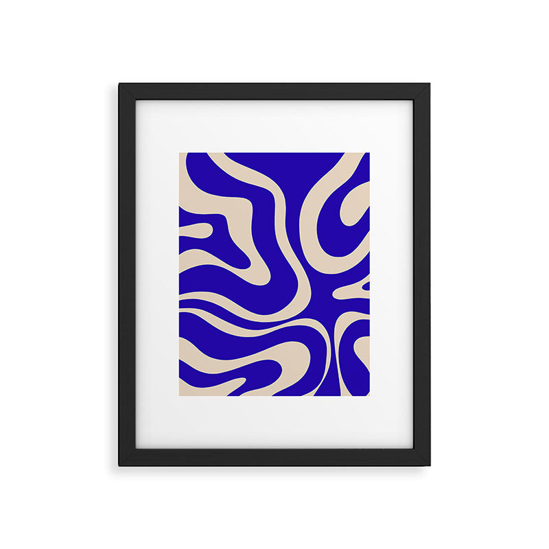 Modern Liquid Swirl Abstract Pattern Square in Cobalt Blue  Framed Art Print Gallery Image 6