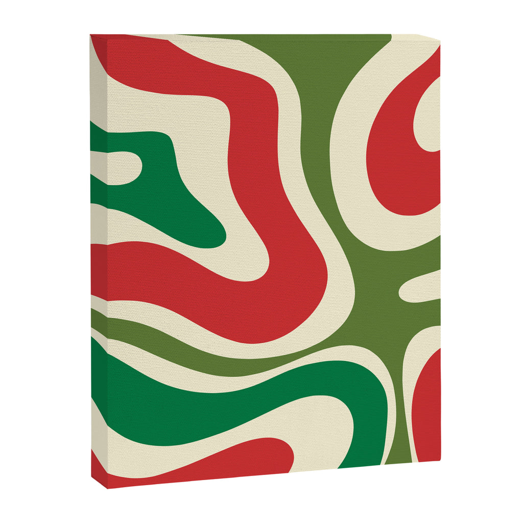 Modern Liquid Swirl Abstract Pattern Square in Retro Christmas Red Green Cream Canvas Print Gallery Image 8
