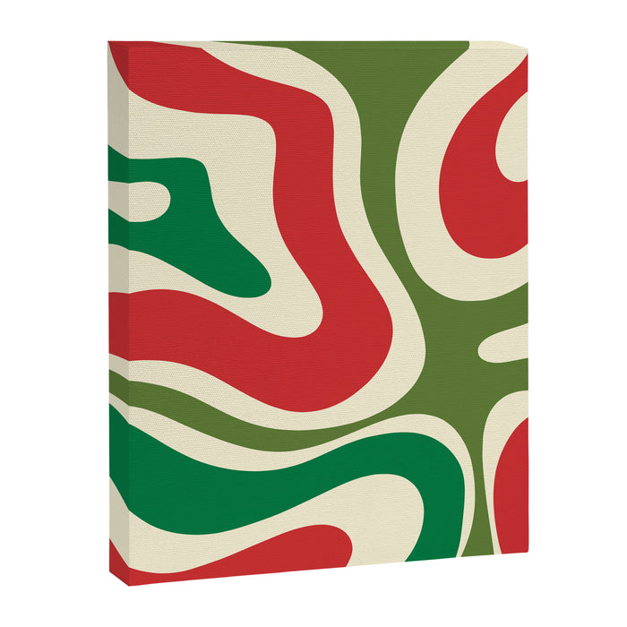 Modern Liquid Swirl Abstract Pattern Square in Retro Christmas Red Green Cream Canvas Print Gallery Image 1