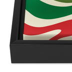 Modern Liquid Swirl Abstract Pattern Square in Retro Christmas Red Green Cream Framed Canvas Print Gallery Image 3