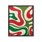 Modern Liquid Swirl Abstract Pattern Square in Retro Christmas Red Green Cream Framed Canvas Print Gallery Image 8