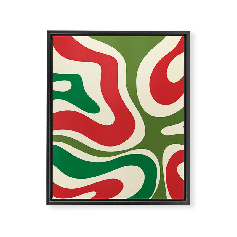 Modern Liquid Swirl Abstract Pattern Square in Retro Christmas Red Green Cream Framed Canvas Print Gallery Image 8
