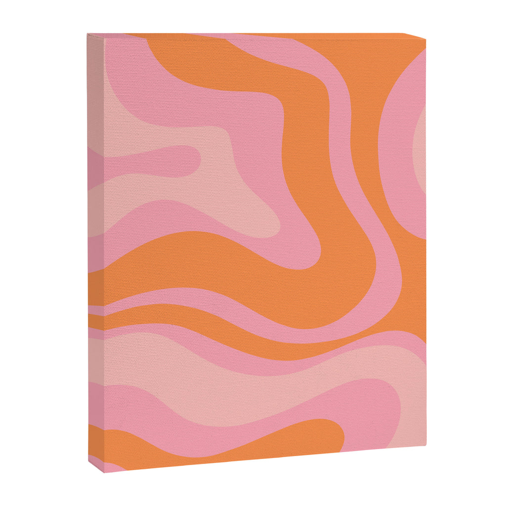 Modern Liquid Swirl Abstract Pattern Square in Retro Pink and Orange Canvas Print Gallery Image 8