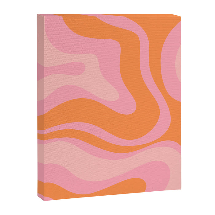 Modern Liquid Swirl Abstract Pattern Square in Retro Pink and Orange Canvas Print Gallery Image 1