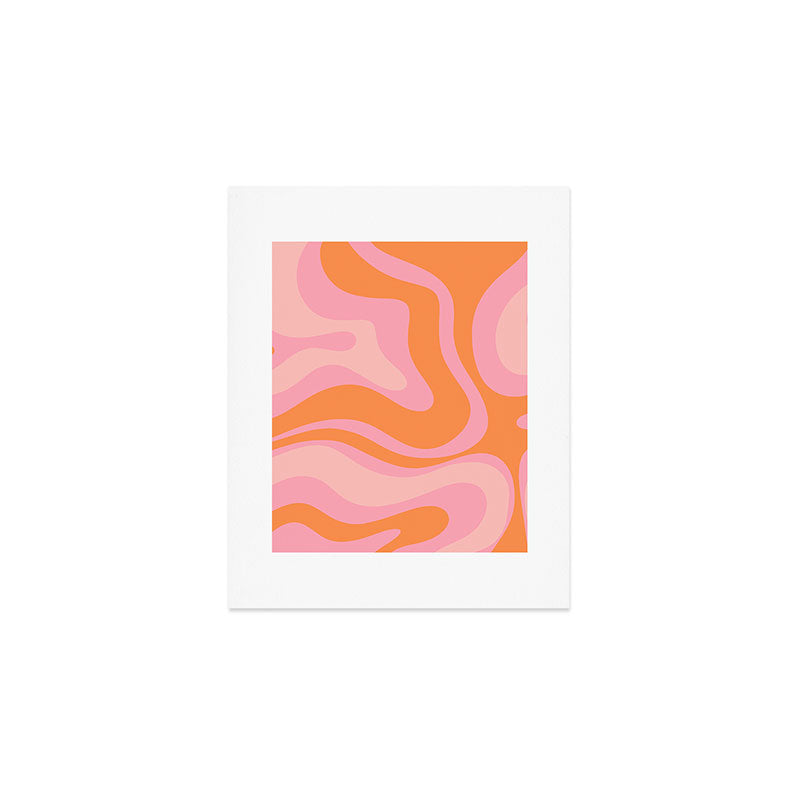 Modern Liquid Swirl Abstract Pattern Square in Retro Pink and Orange Art Print Gallery Image 1