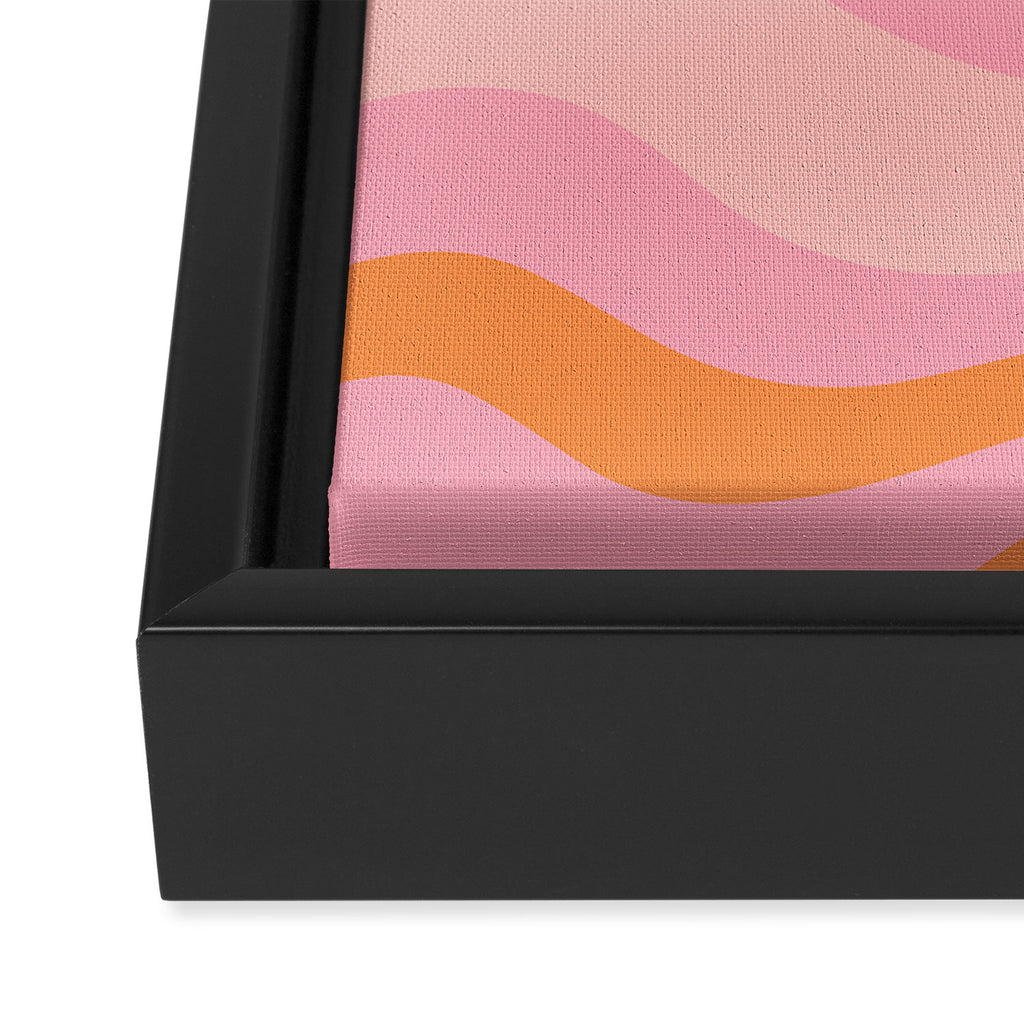 Modern Liquid Swirl Abstract Pattern Square in Retro Pink and Orange Framed Canvas Print Gallery Image 3