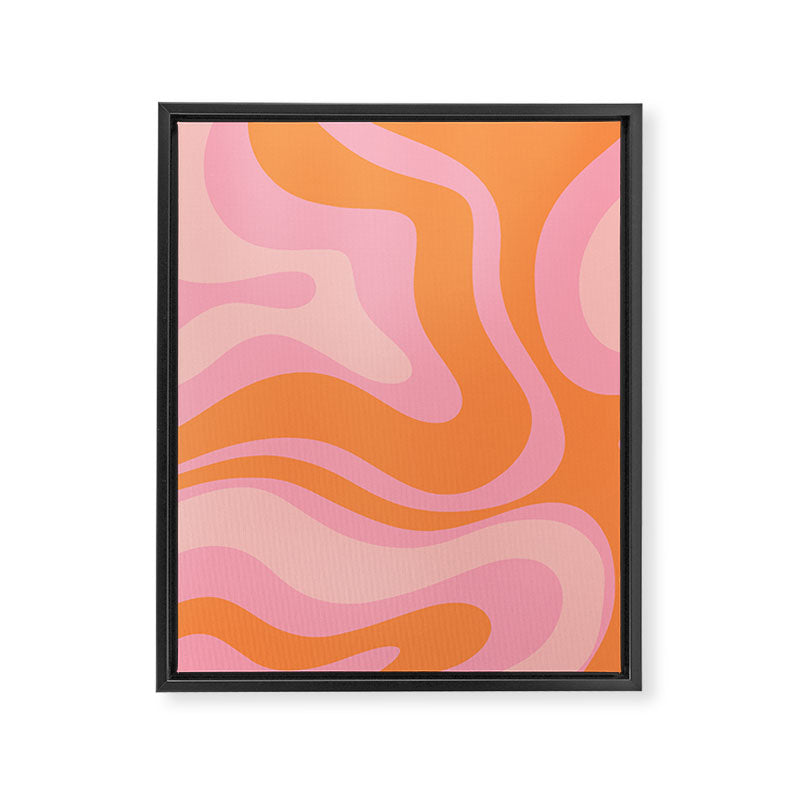 Modern Liquid Swirl Abstract Pattern Square in Retro Pink and Orange Framed Canvas Print Gallery Image 8