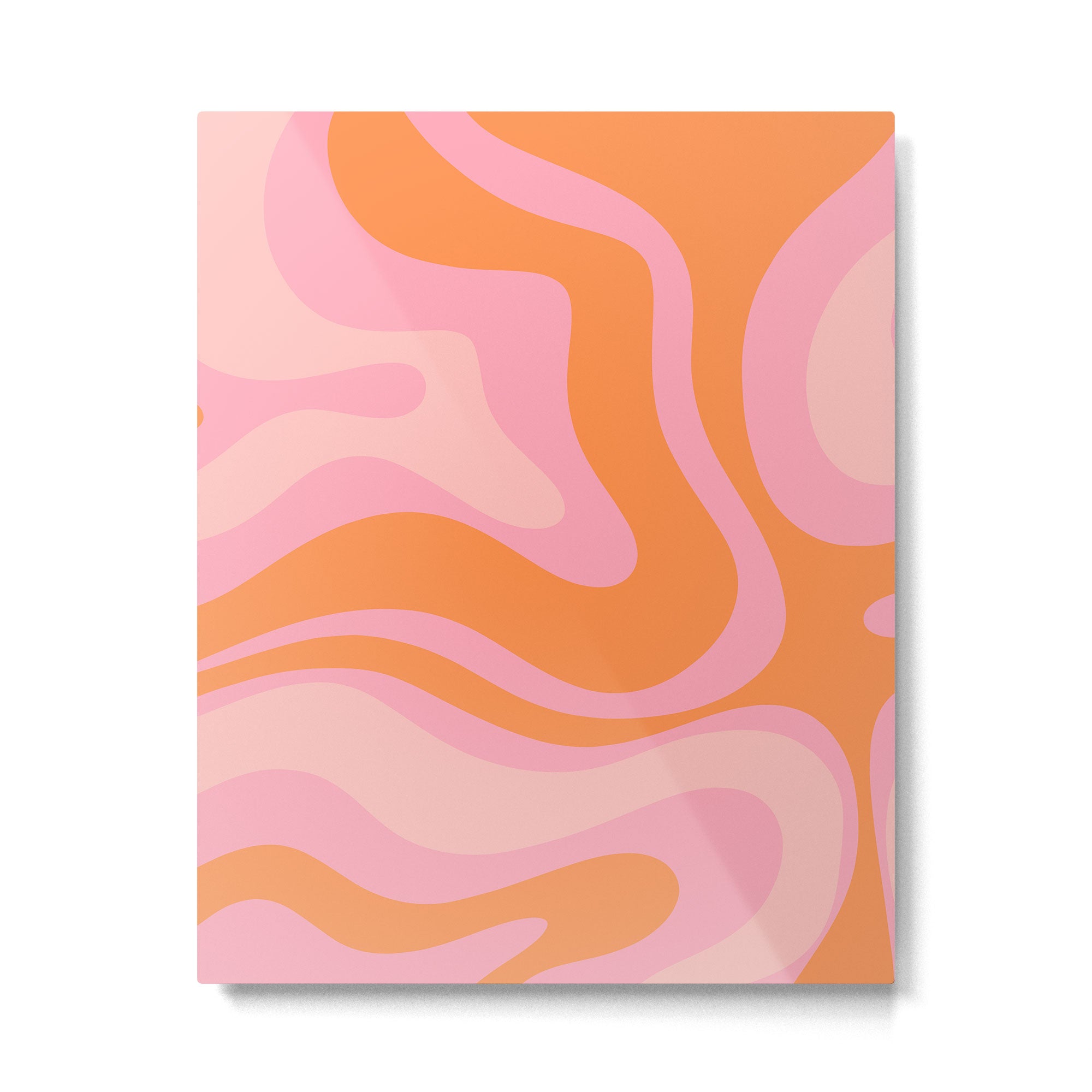 Modern Liquid Swirl Abstract Pattern Square in Retro Pink and Orange Metal Print Gallery Image 6